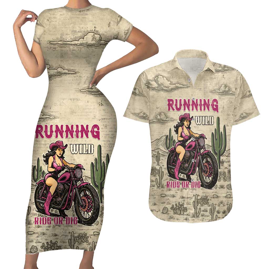 Cowgirl Couples Matching Short Sleeve Bodycon Dress and Hawaiian Shirt Running Wild Ride Or Die