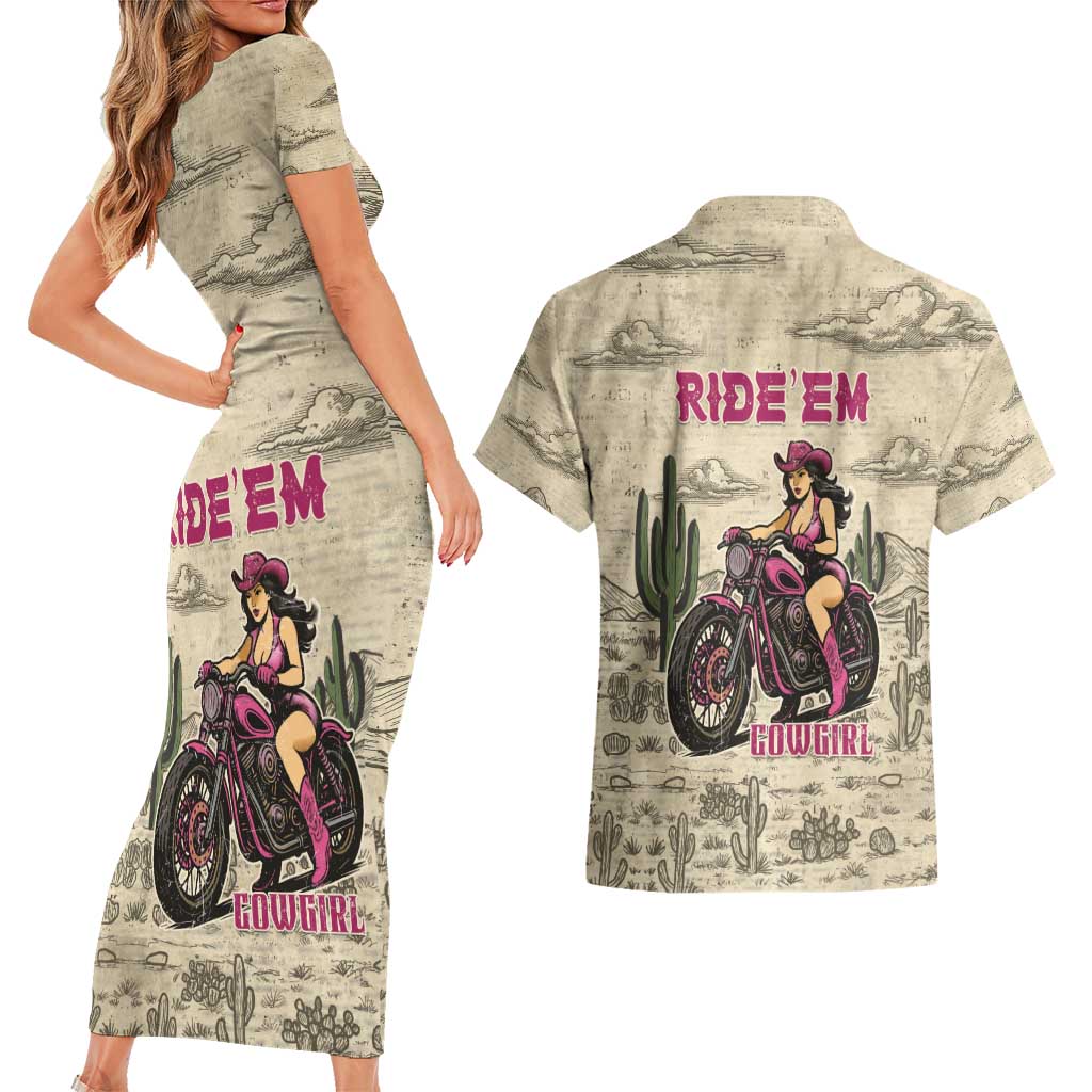 Cowgirl Couples Matching Short Sleeve Bodycon Dress and Hawaiian Shirt Running Wild Ride Or Die