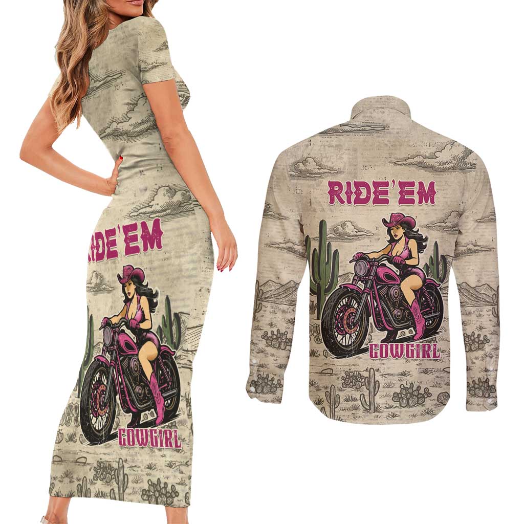 Cowgirl Couples Matching Short Sleeve Bodycon Dress and Long Sleeve Button Shirt Running Wild Ride Or Die