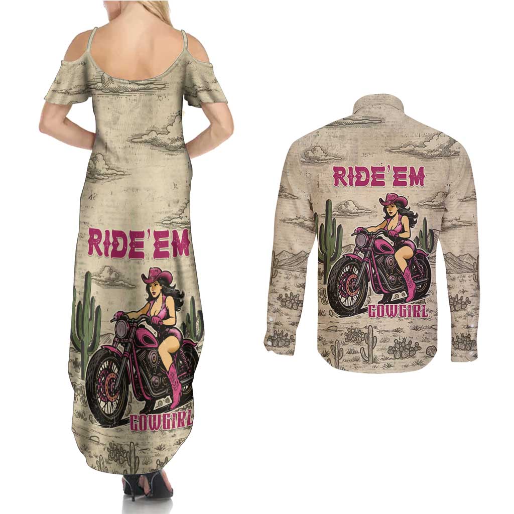 Cowgirl Couples Matching Summer Maxi Dress and Long Sleeve Button Shirt Running Wild Ride Or Die