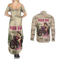 Cowgirl Couples Matching Summer Maxi Dress and Long Sleeve Button Shirt Running Wild Ride Or Die