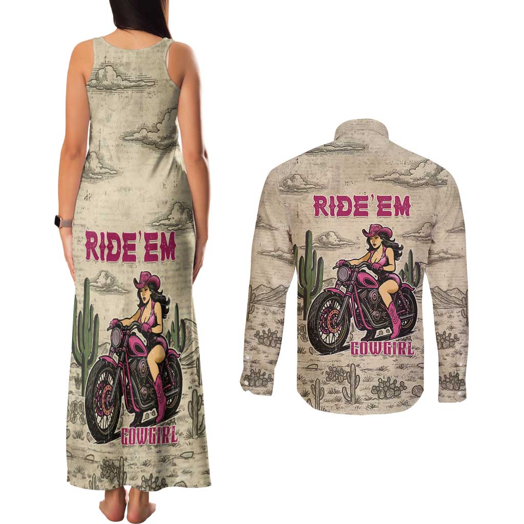 Cowgirl Couples Matching Tank Maxi Dress and Long Sleeve Button Shirt Running Wild Ride Or Die