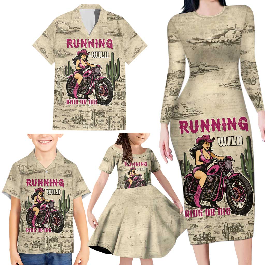 Cowgirl Family Matching Long Sleeve Bodycon Dress and Hawaiian Shirt Running Wild Ride Or Die