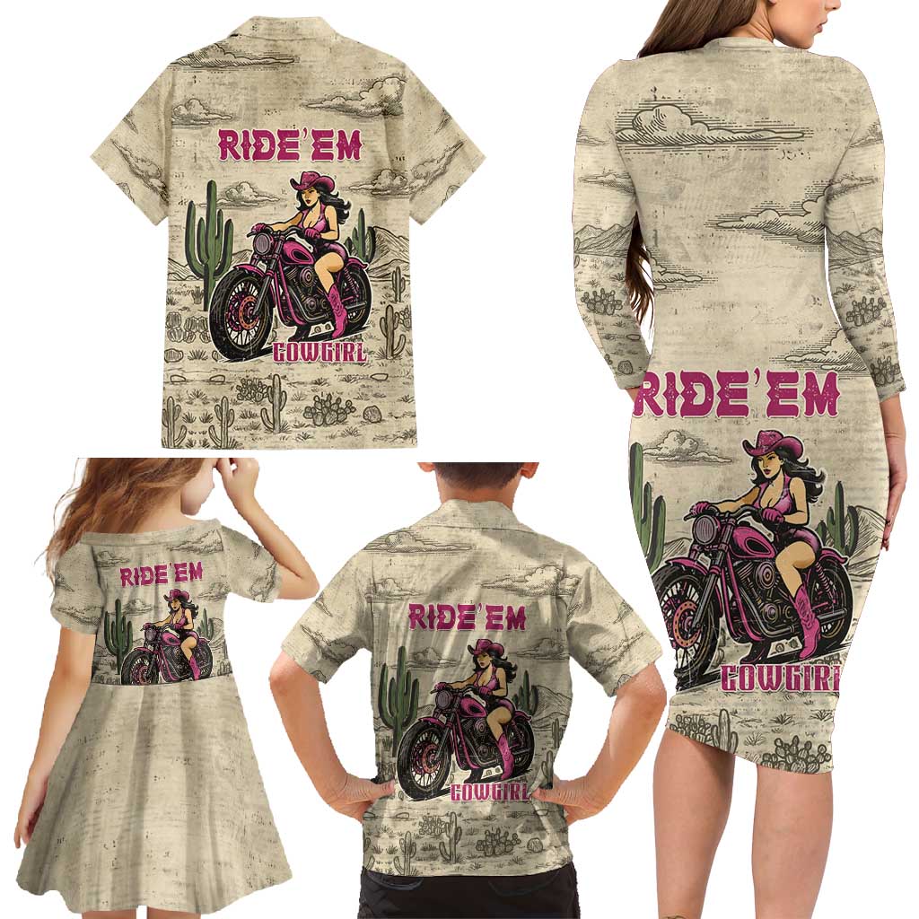 Cowgirl Family Matching Long Sleeve Bodycon Dress and Hawaiian Shirt Running Wild Ride Or Die
