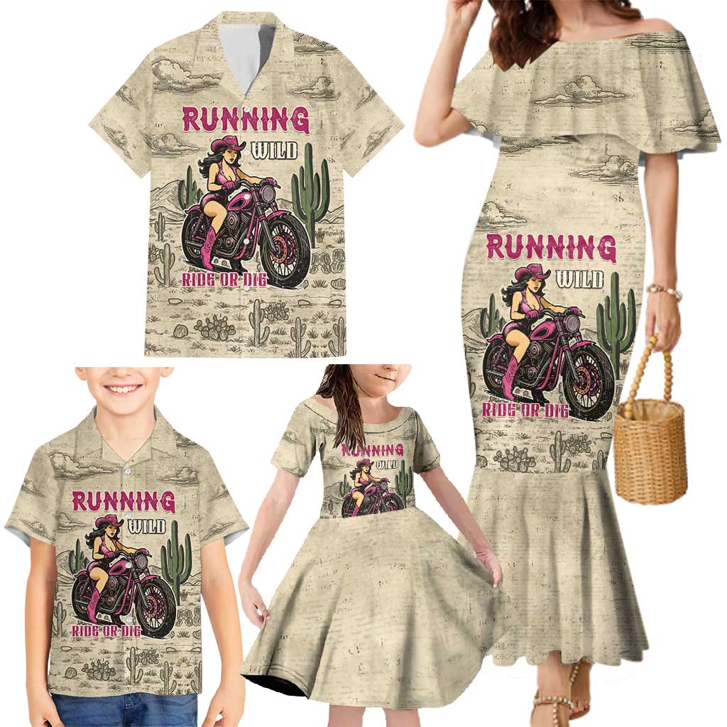 Cowgirl Family Matching Mermaid Dress and Hawaiian Shirt Running Wild Ride Or Die