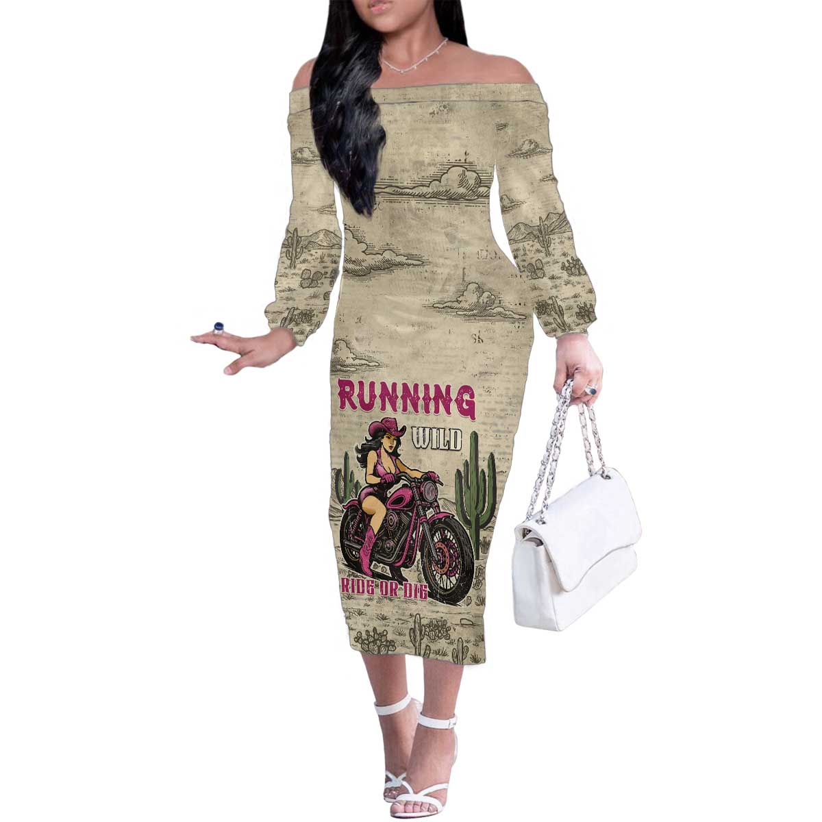 Cowgirl Family Matching Off The Shoulder Long Sleeve Dress and Hawaiian Shirt Running Wild Ride Or Die