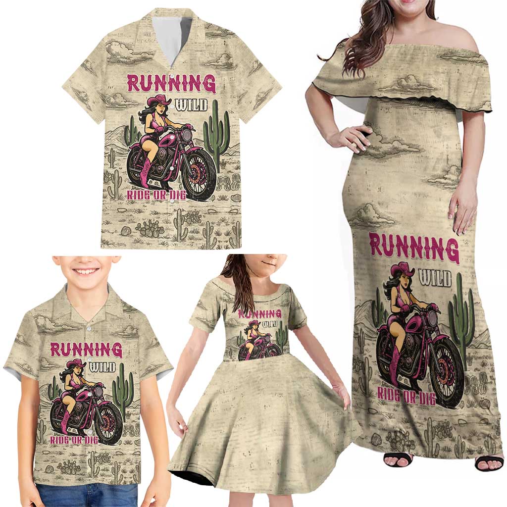 Cowgirl Family Matching Off Shoulder Maxi Dress and Hawaiian Shirt Running Wild Ride Or Die