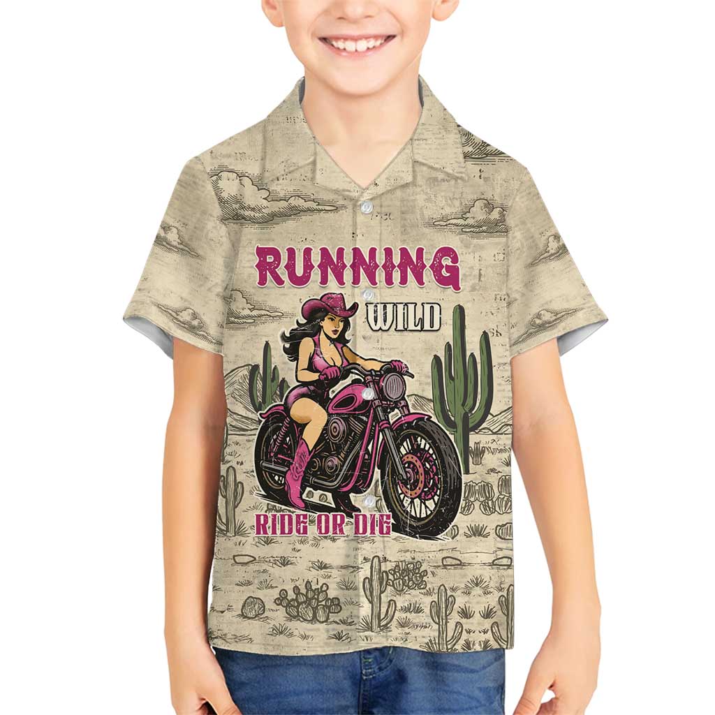 Cowgirl Family Matching Off Shoulder Short Dress and Hawaiian Shirt Running Wild Ride Or Die