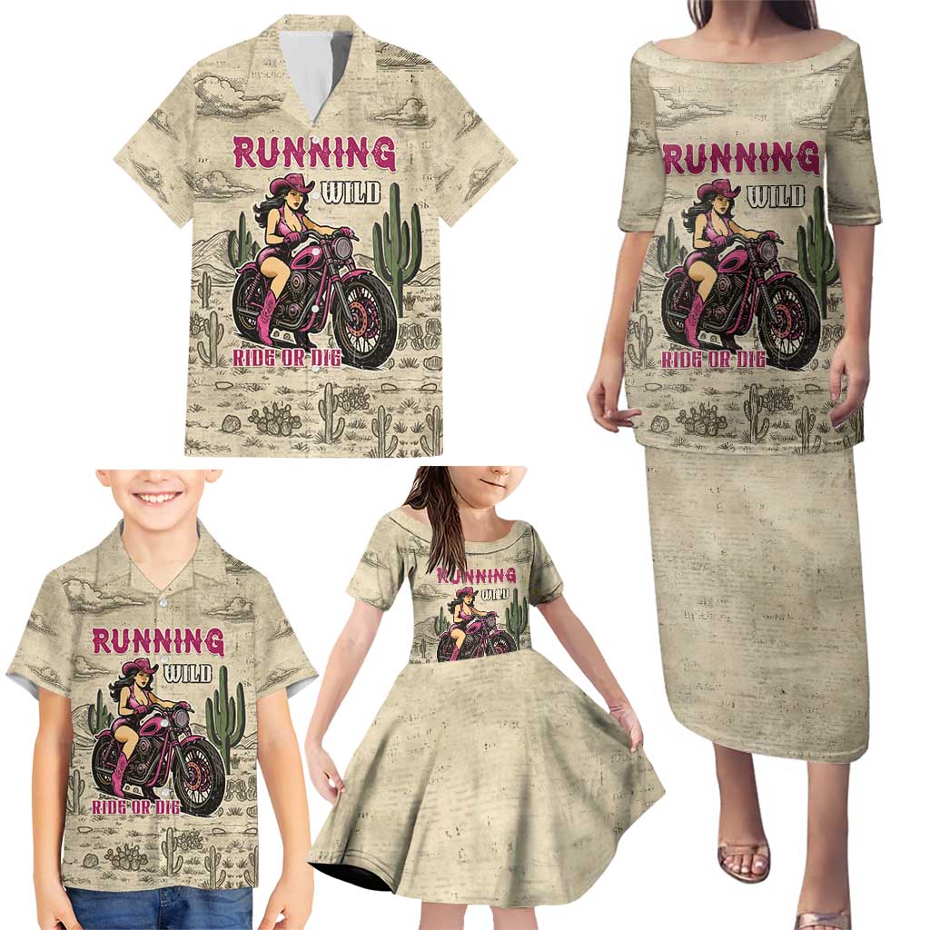 Cowgirl Family Matching Puletasi and Hawaiian Shirt Running Wild Ride Or Die