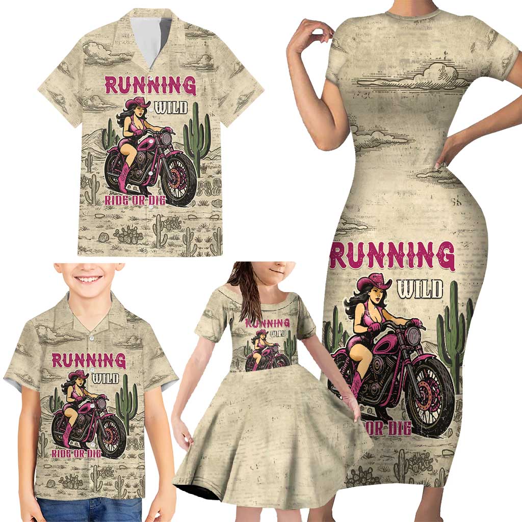 Cowgirl Family Matching Short Sleeve Bodycon Dress and Hawaiian Shirt Running Wild Ride Or Die