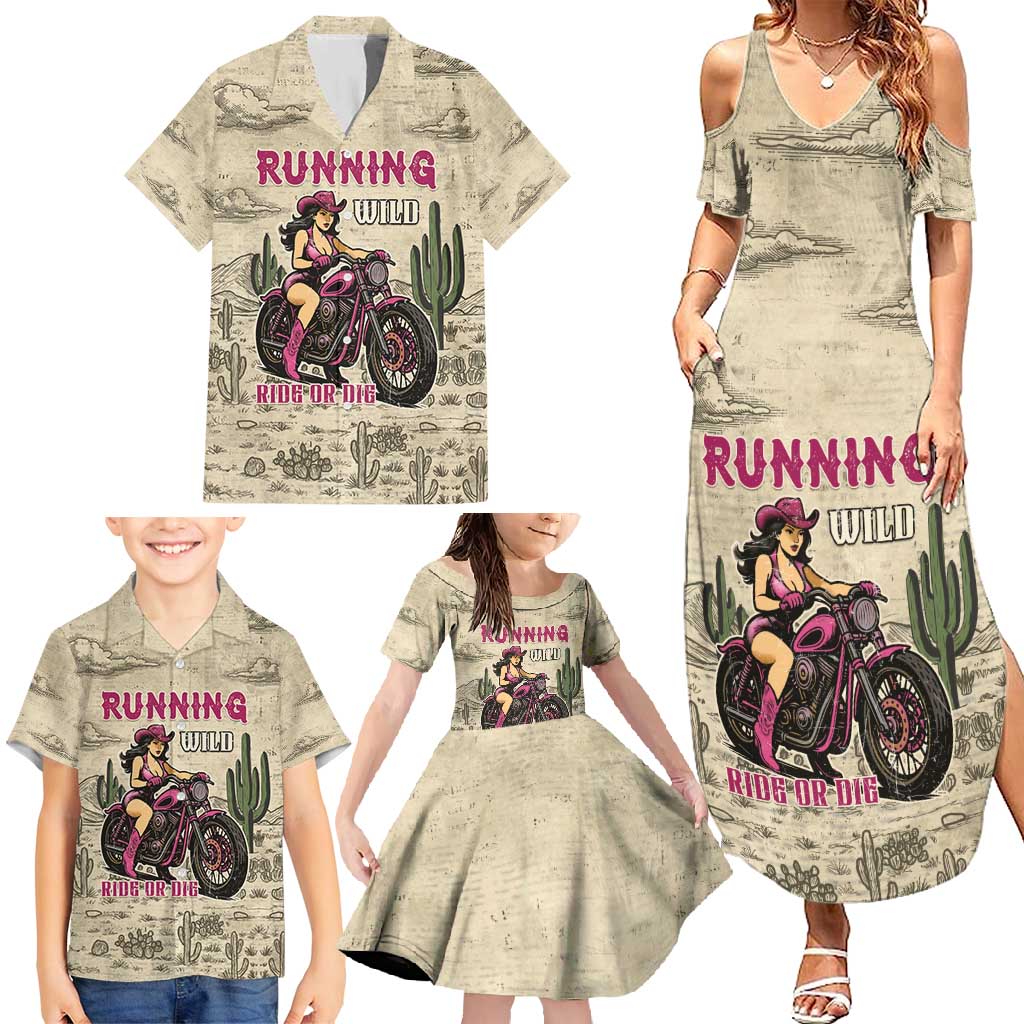 Cowgirl Family Matching Summer Maxi Dress and Hawaiian Shirt Running Wild Ride Or Die