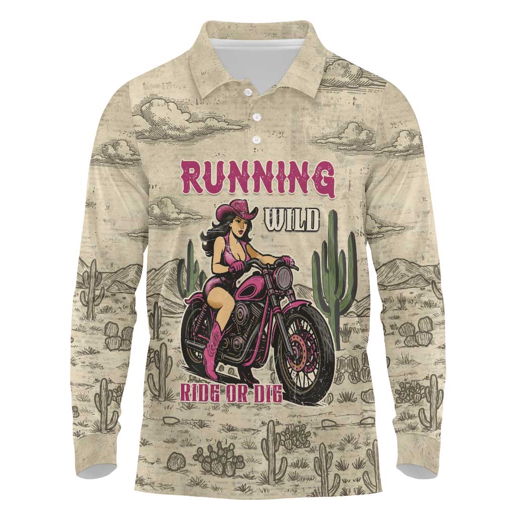 Cowgirl Long Sleeve Polo Shirt Running Wild Ride Or Die
