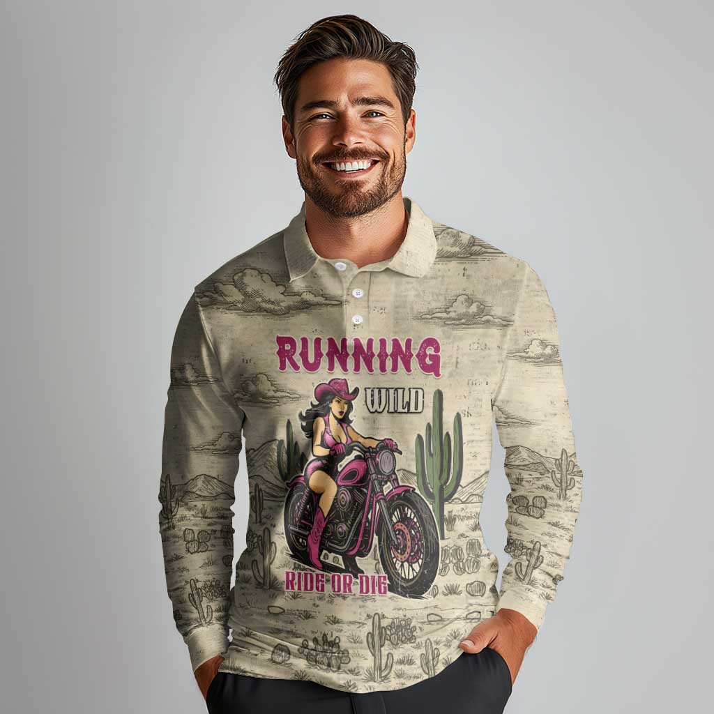 Cowgirl Long Sleeve Polo Shirt Running Wild Ride Or Die