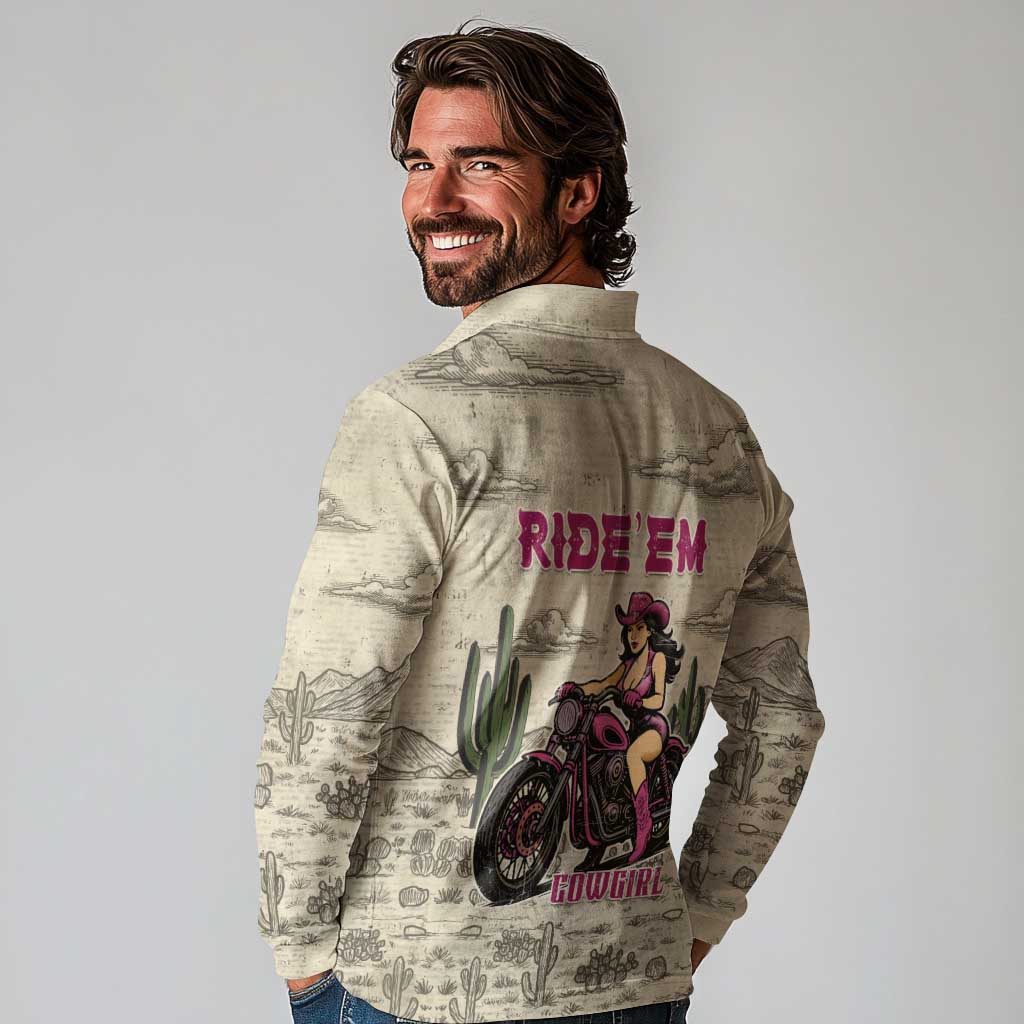 Cowgirl Long Sleeve Polo Shirt Running Wild Ride Or Die