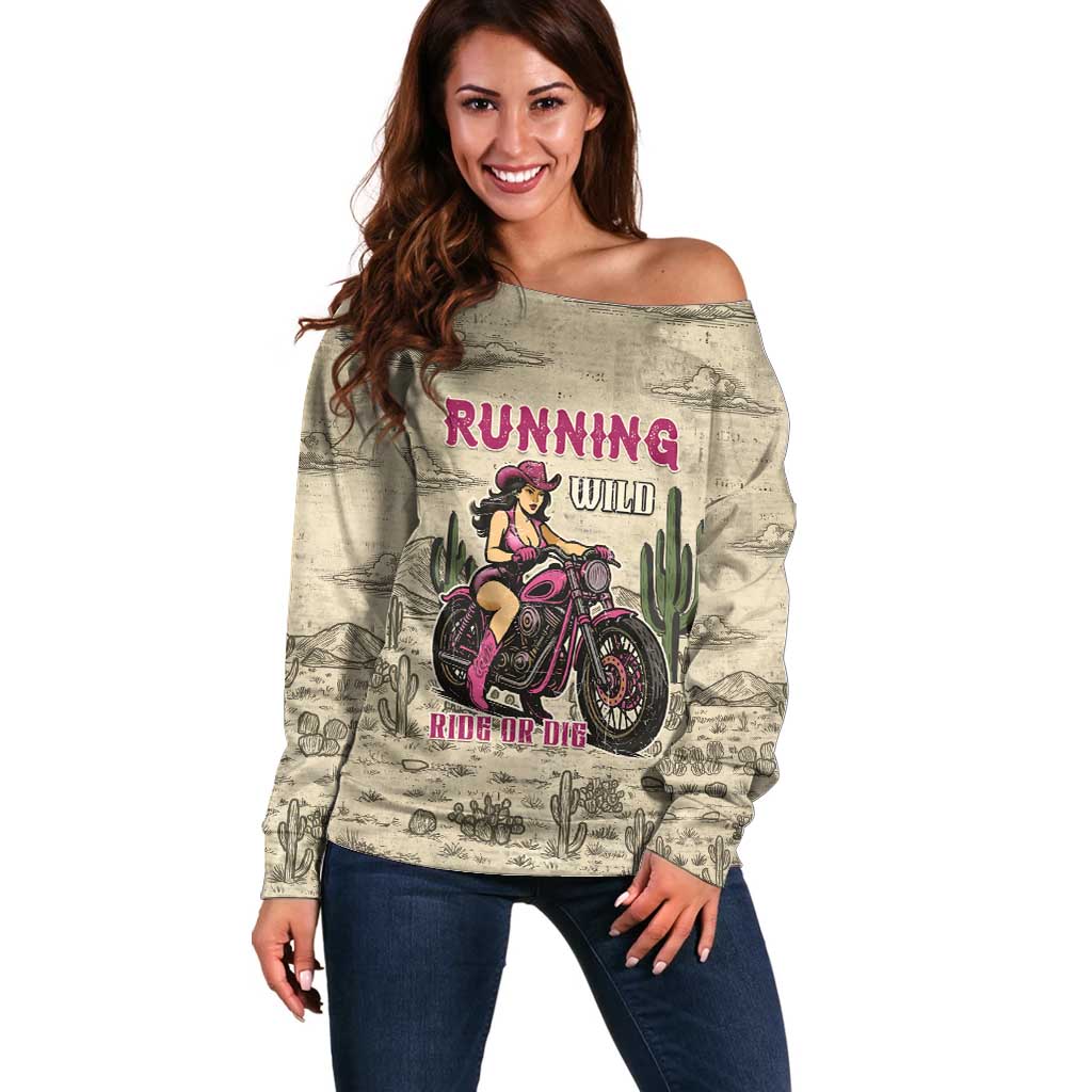 Cowgirl Off Shoulder Sweater Running Wild Ride Or Die