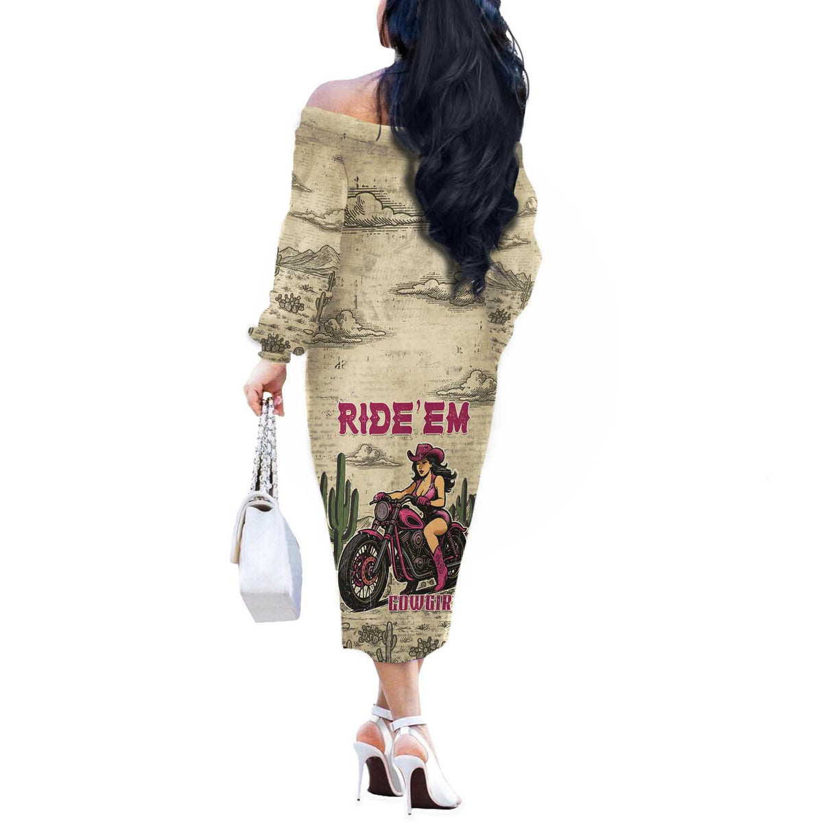Cowgirl Off The Shoulder Long Sleeve Dress Running Wild Ride Or Die