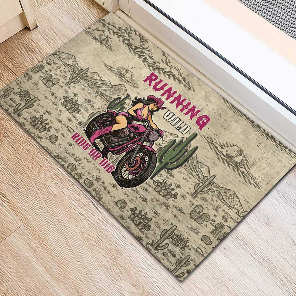 Cowgirl Rubber Doormat Running Wild Ride Or Die