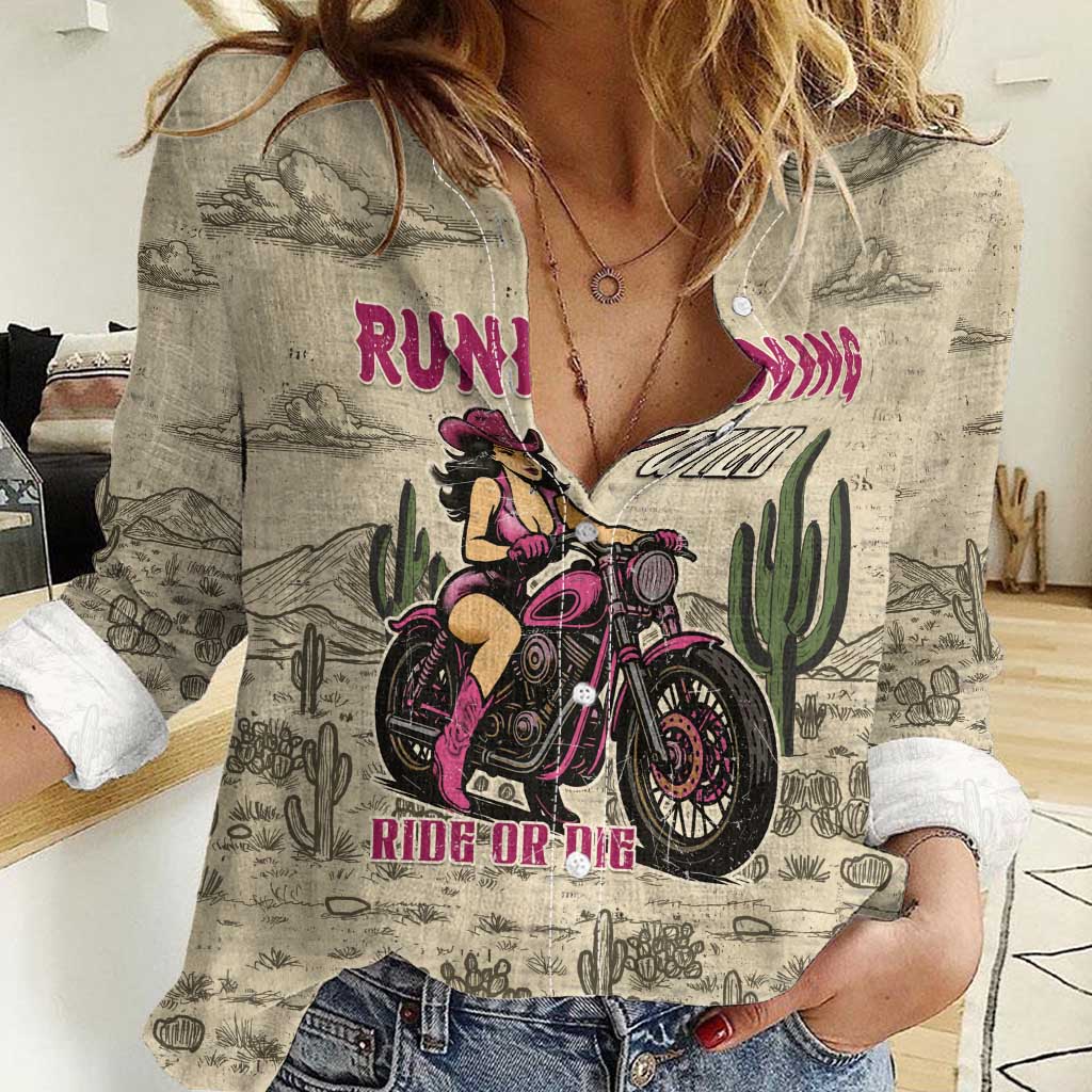 Cowgirl Women Casual Shirt Running Wild Ride Or Die