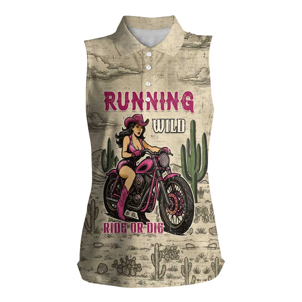 Cowgirl Women Sleeveless Polo Shirt Running Wild Ride Or Die