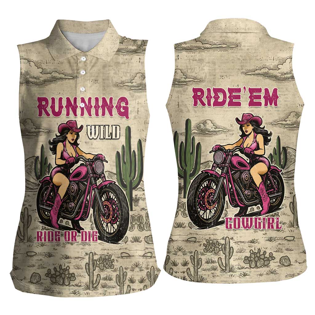 Cowgirl Women Sleeveless Polo Shirt Running Wild Ride Or Die