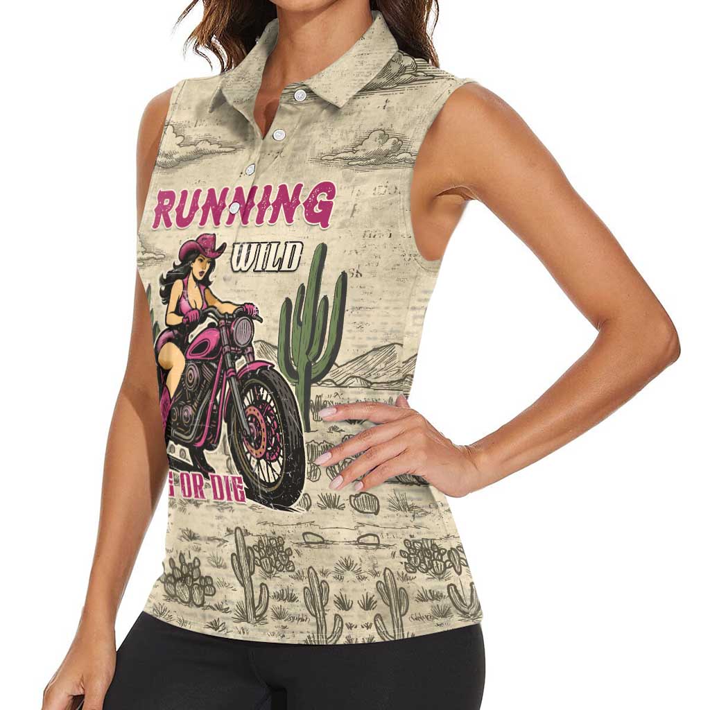 Cowgirl Women Sleeveless Polo Shirt Running Wild Ride Or Die