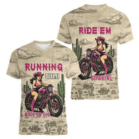 Cowgirl Women V-Neck T-Shirt Running Wild Ride Or Die