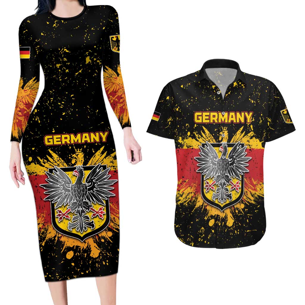 Personalized Germany Couples Matching Long Sleeve Bodycon Dress and Hawaiian Shirt Bundeswappen Art Symbol - Wonder Print Shop