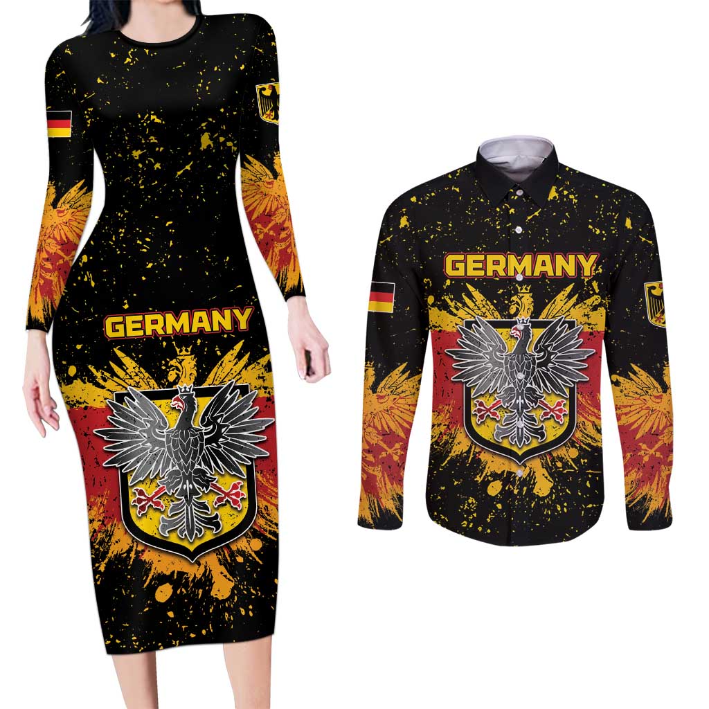 Personalized Germany Couples Matching Long Sleeve Bodycon Dress and Long Sleeve Button Shirt Bundeswappen Art Symbol - Wonder Print Shop