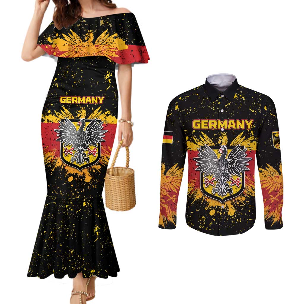 Personalized Germany Couples Matching Mermaid Dress and Long Sleeve Button Shirt Bundeswappen Art Symbol - Wonder Print Shop