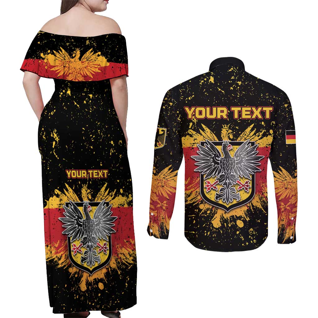 Personalized Germany Couples Matching Off Shoulder Maxi Dress and Long Sleeve Button Shirt Bundeswappen Art Symbol - Wonder Print Shop