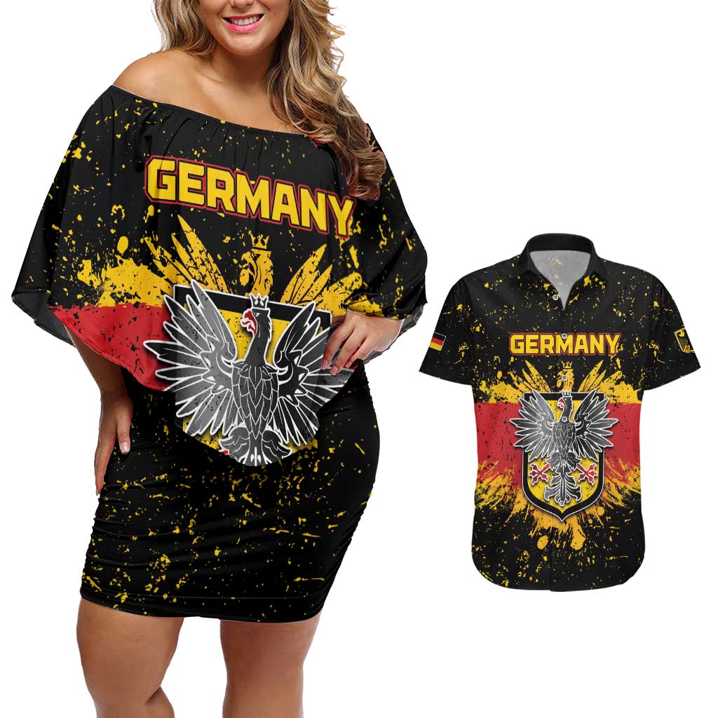 Personalized Germany Couples Matching Off Shoulder Short Dress and Hawaiian Shirt Bundeswappen Art Symbol - Wonder Print Shop