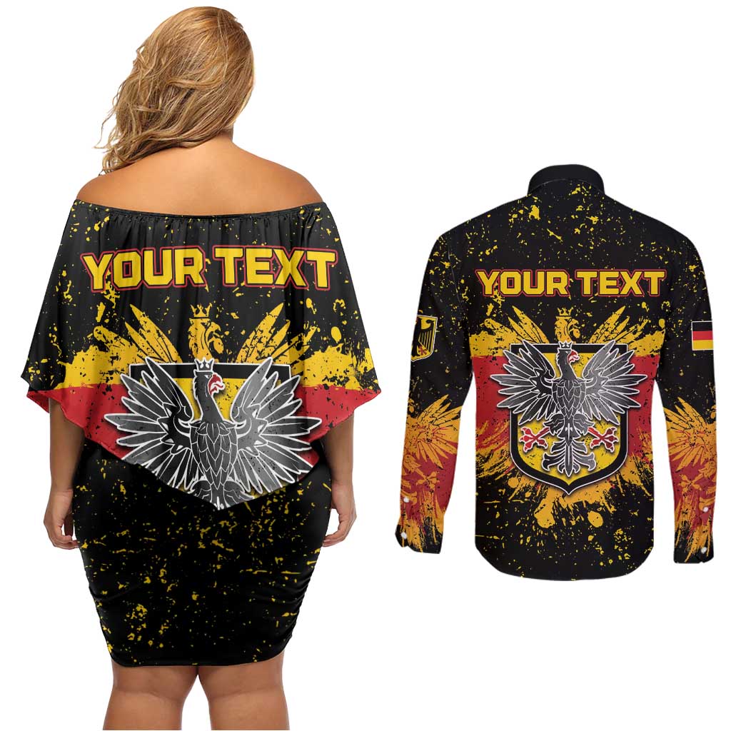 Personalized Germany Couples Matching Off Shoulder Short Dress and Long Sleeve Button Shirt Bundeswappen Art Symbol - Wonder Print Shop