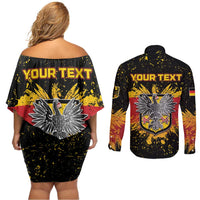 Personalized Germany Couples Matching Off Shoulder Short Dress and Long Sleeve Button Shirt Bundeswappen Art Symbol - Wonder Print Shop