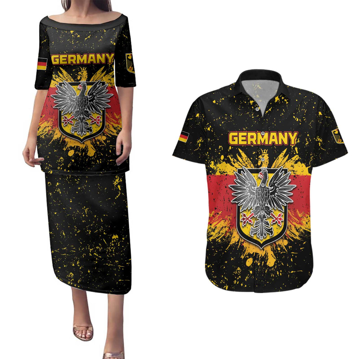 Personalized Germany Couples Matching Puletasi and Hawaiian Shirt Bundeswappen Art Symbol - Wonder Print Shop