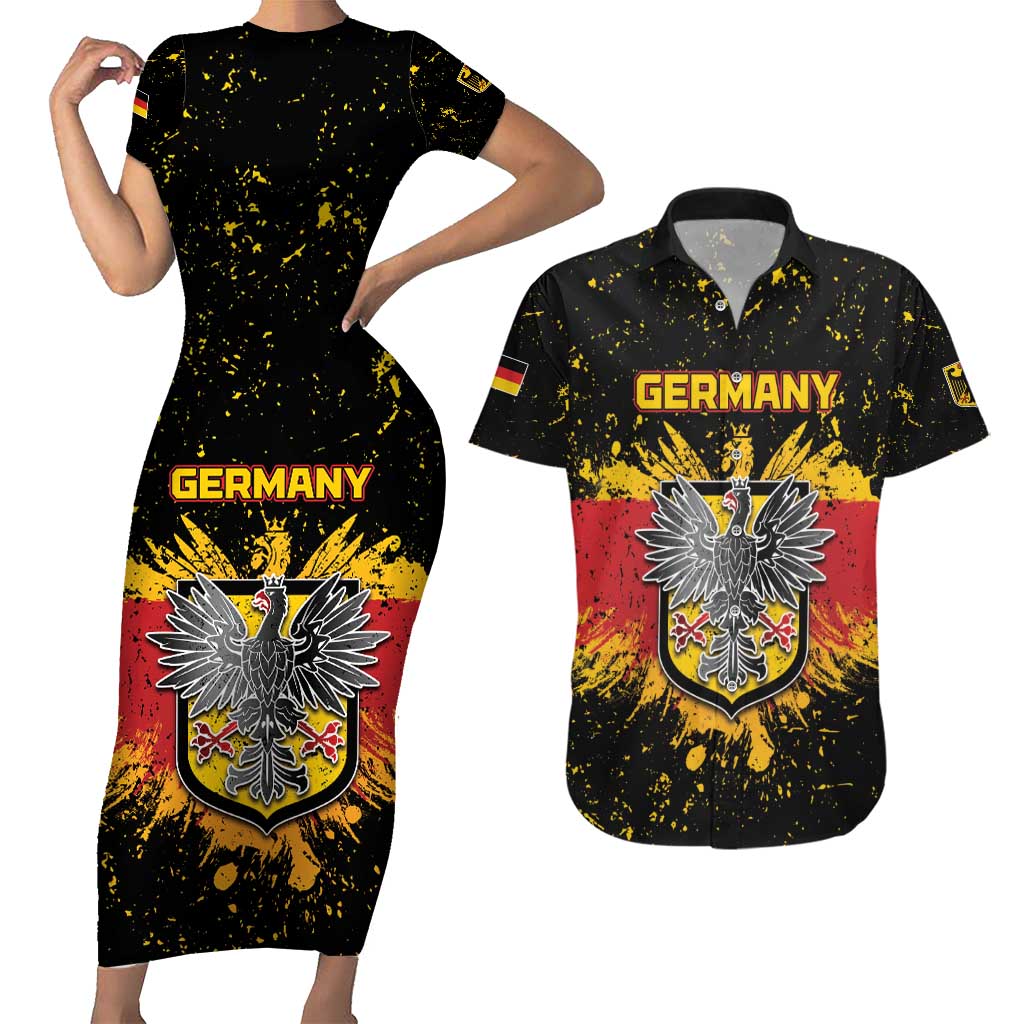 Personalized Germany Couples Matching Short Sleeve Bodycon Dress and Hawaiian Shirt Bundeswappen Art Symbol - Wonder Print Shop