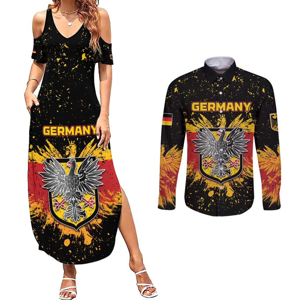 Personalized Germany Couples Matching Summer Maxi Dress and Long Sleeve Button Shirt Bundeswappen Art Symbol - Wonder Print Shop