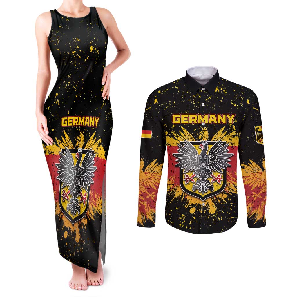 Personalized Germany Couples Matching Tank Maxi Dress and Long Sleeve Button Shirt Bundeswappen Art Symbol - Wonder Print Shop