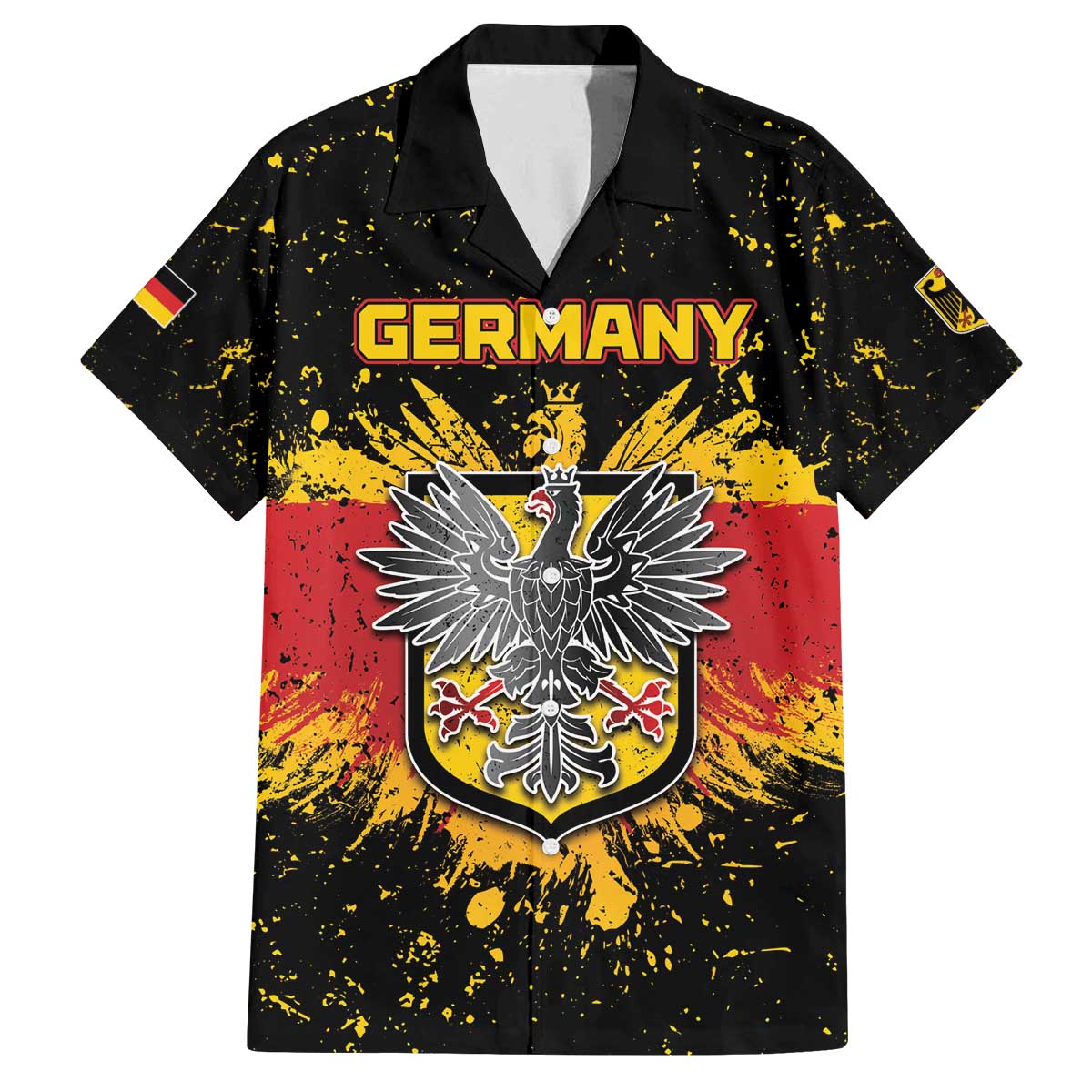 Personalized Germany Family Matching Off The Shoulder Long Sleeve Dress and Hawaiian Shirt Bundeswappen Art Symbol - Wonder Print Shop