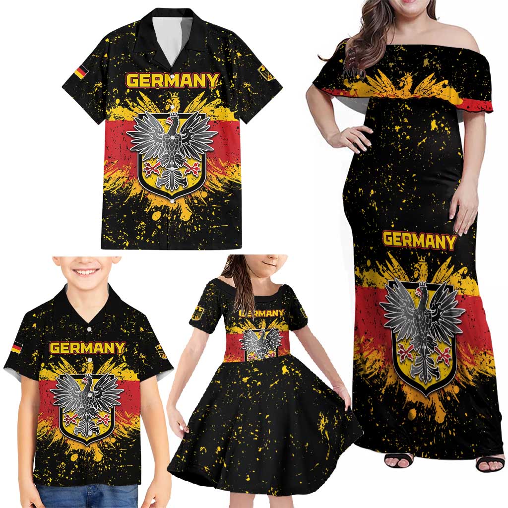 Personalized Germany Family Matching Off Shoulder Maxi Dress and Hawaiian Shirt Bundeswappen Art Symbol - Wonder Print Shop