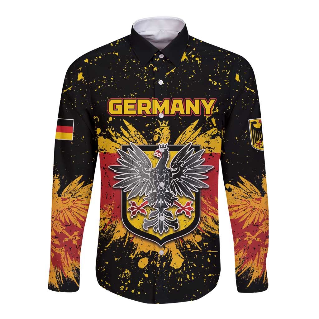 Personalized Germany Long Sleeve Button Shirt Bundeswappen Art Symbol - Wonder Print Shop