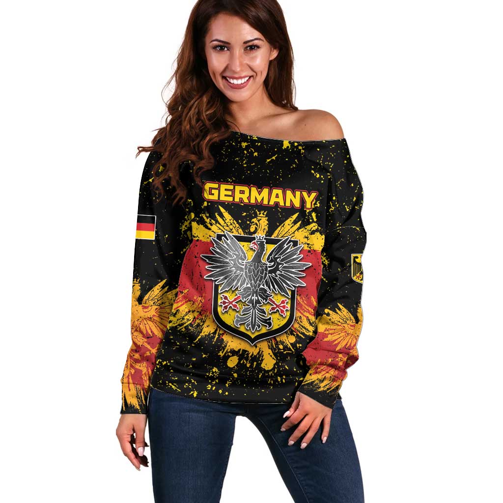 Personalized Germany Off Shoulder Sweater Bundeswappen Art Symbol - Wonder Print Shop