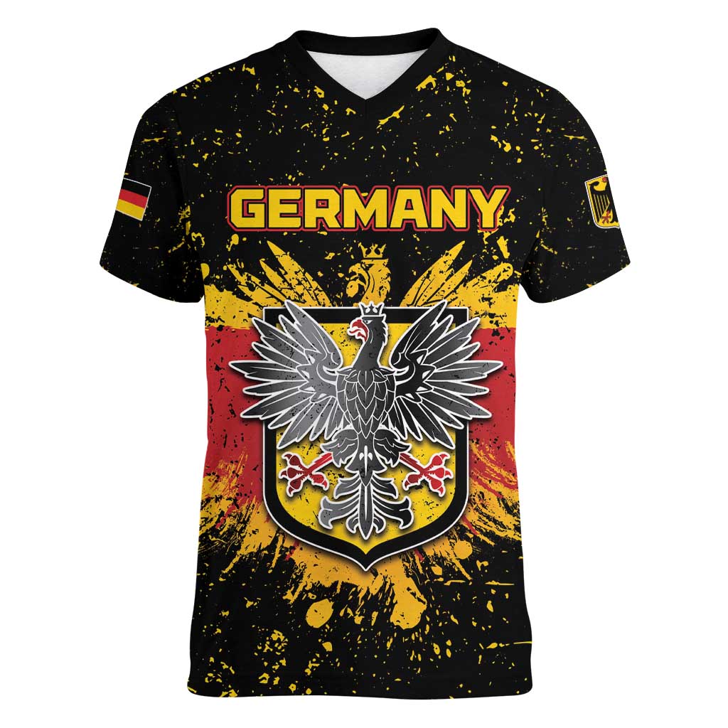 Personalized Germany Women V-Neck T-Shirt Bundeswappen Art Symbol - Wonder Print Shop