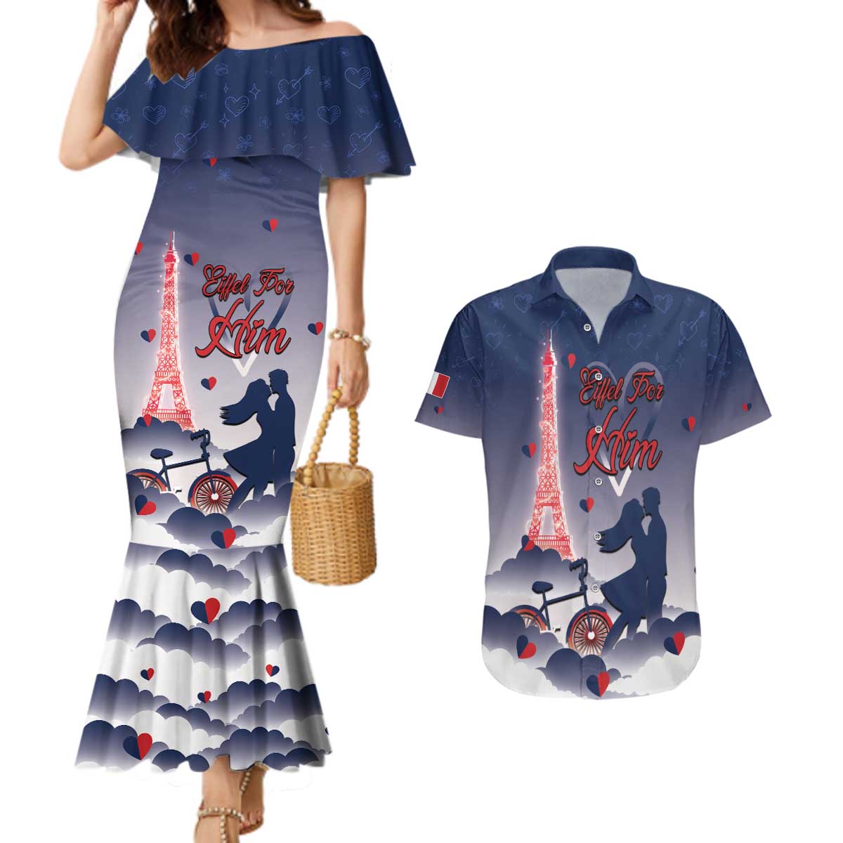 Personalized France Couples Matching Mermaid Dress and Hawaiian Shirt Eiffel For Him - Wonder Print Shop