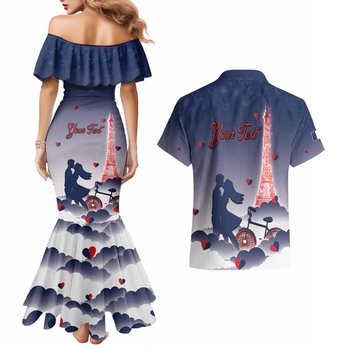 Personalized France Couples Matching Mermaid Dress and Hawaiian Shirt Eiffel For Him - Wonder Print Shop