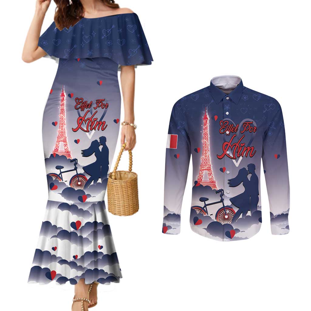 Personalized France Couples Matching Mermaid Dress and Long Sleeve Button Shirt Eiffel For Him - Wonder Print Shop