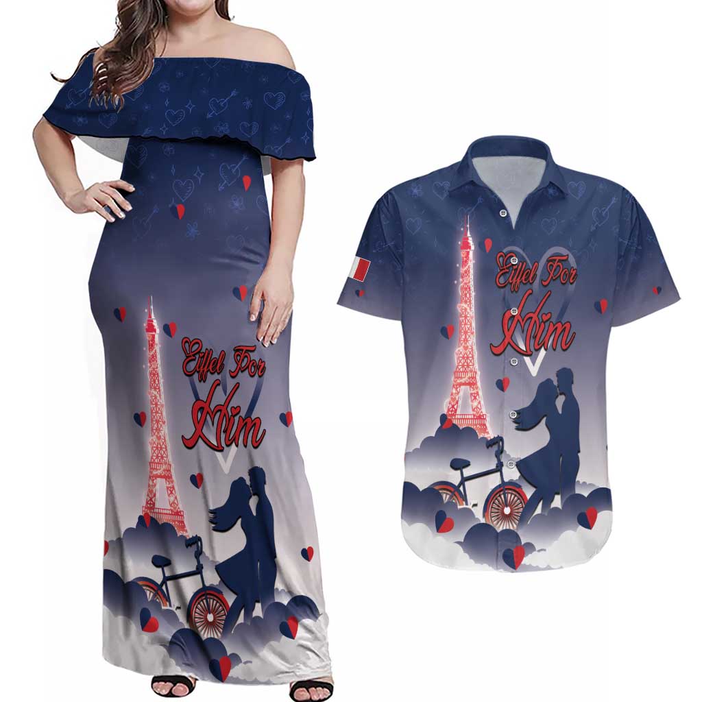 Personalized France Couples Matching Off Shoulder Maxi Dress and Hawaiian Shirt Eiffel For Him - Wonder Print Shop