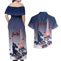 Personalized France Couples Matching Off Shoulder Maxi Dress and Hawaiian Shirt Eiffel For Him - Wonder Print Shop