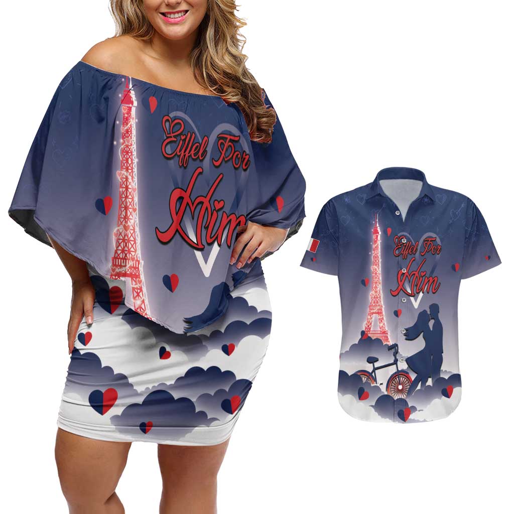 Personalized France Couples Matching Off Shoulder Short Dress and Hawaiian Shirt Eiffel For Him - Wonder Print Shop