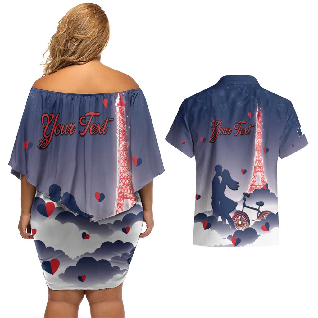 Personalized France Couples Matching Off Shoulder Short Dress and Hawaiian Shirt Eiffel For Him - Wonder Print Shop