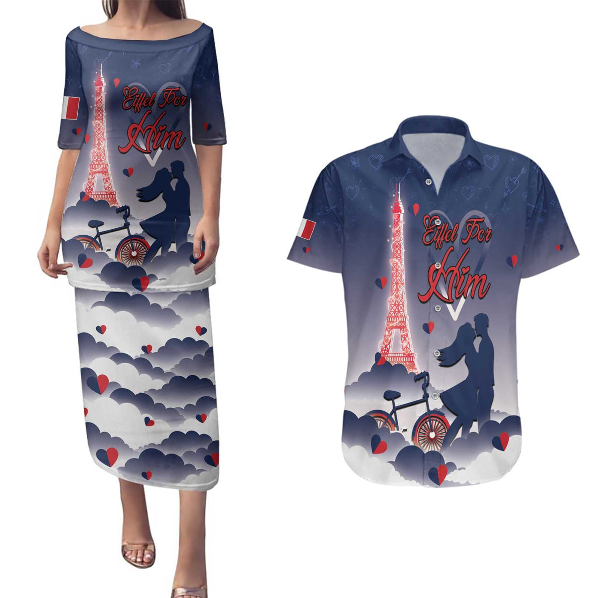 Personalized France Couples Matching Puletasi and Hawaiian Shirt Eiffel For Him - Wonder Print Shop
